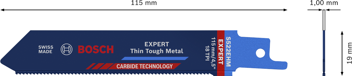BoschEXPERT 薄而坚韧的金属 S 522 EHM 硬质合金往复锯片。